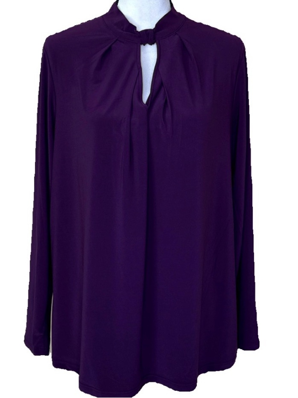PLUS SIZE NINE WEST PLUM PURPLE LONG SLEEVE BLOUSE TOP HIGH NECK KEYHOLE NEW